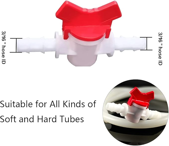 3/16“ Hose Barbed Ball Valve Drip Irrigation Ball Valve Shut Off Switch for Drip Irrigation and Aquariums（Pack of 5）