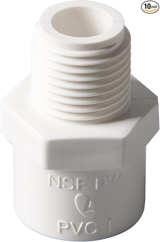 Rainbow Dream 1-Inch PVC Male Adapter Pipe Fitting (Socket x Male Pipe Thread) - 10 Pack, White