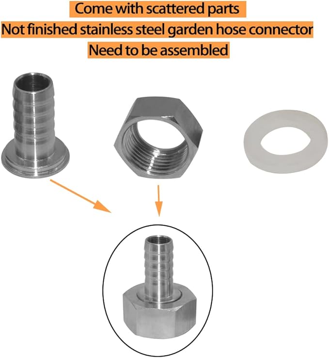 Stainless 3/4" Hose Barb x 3/4" Female GHT Garden Hose Threaded Swivel Connector Repair Fitting for Water Boat Lawn Power Wash Irrigation