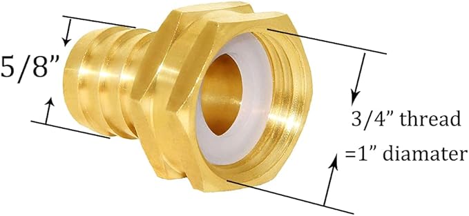 Joywayus 5/8" Barb x 3/4" Female GHT Thread Swivel Hex Brass Garden Water Hose Pipe Connector Copper Fitting with Stainless Clamp House/Boat/Lawn/Power Wash/Irrigation