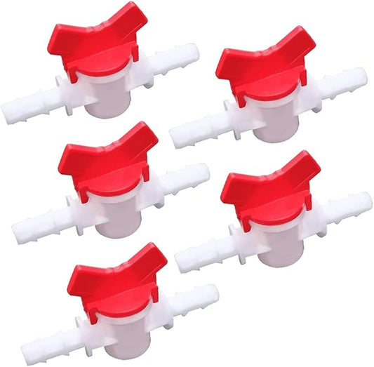 3/16“ Hose Barbed Ball Valve Drip Irrigation Ball Valve Shut Off Switch for Drip Irrigation and Aquariums（Pack of 5）