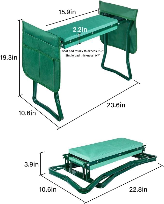 iPower 2-in-1 Garden Kneeler and Seat with 5 Pack 10 Gallon Potato Grow Bags, 2 Removable Tools Pouch and Soft Kneeling Pad, No Assembly, Portable Heavy Duty Garden Stool for Women Men Seniors