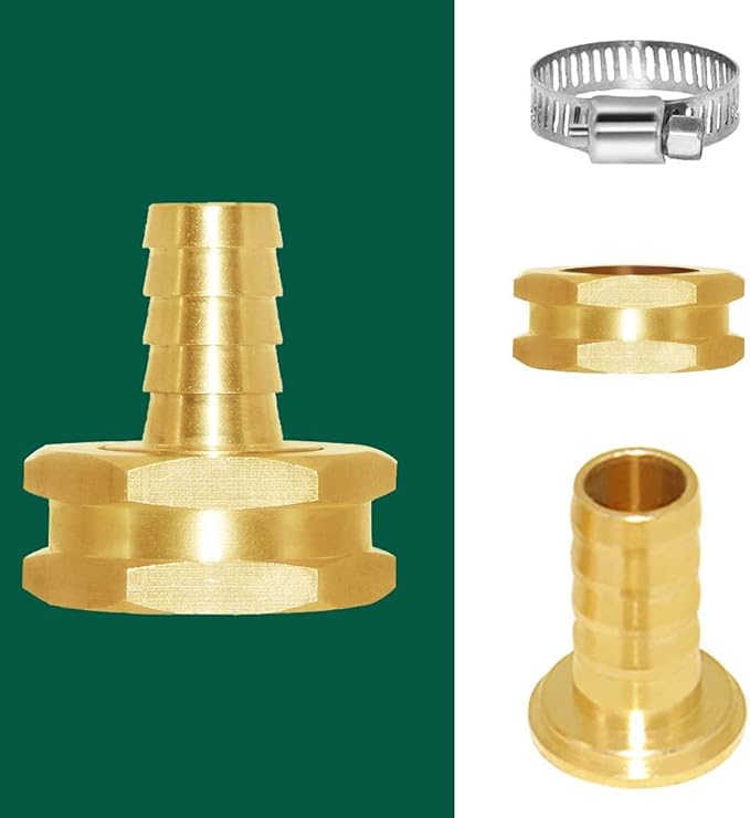 Joywayus 2Pcs 3/8" Barb x 3/4" Female GHT Thread Swivel Hex Brass Garden Water Hose Pipe Connector Copper Fitting with Stainless Clamp House/Boat/Lawn/Power Wash/Irrigation