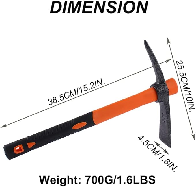 LUBAN Mattock Hoe Pick Axe with Heavy Duty Forged Adze and Ergonomic Non-Slip Handle 15-inch for Gardening, Hunting, Landscaping Outdoor