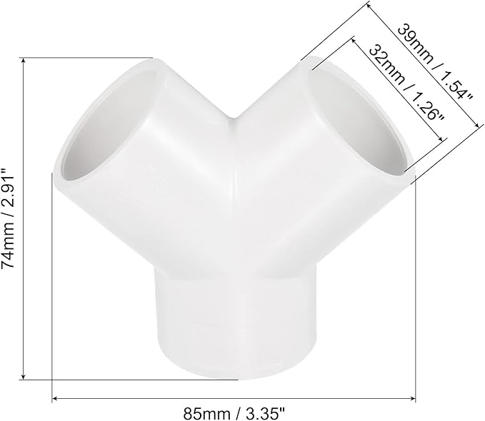 PATIKIL 32mm PVC Pipe Fittings, 3 Pack 3 Way Y Shape Water Tubing Joint Connectors Adapters Union for Garden Irrigation Home Aquarium