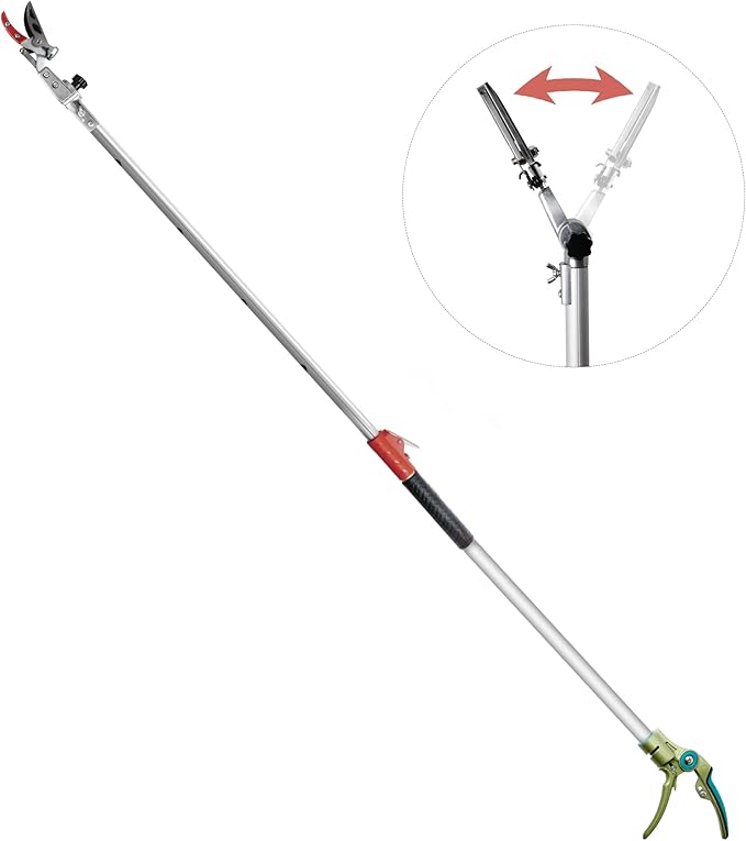 GARTOL Pruner for Garden, Cut Upto 1 Inch & Hold Telescopic Pole Pruner, Fruit Picker with Rotating Blade Head, Lightweight Aluminum Extendable Handle for Tree Branch Cutter, 3.67-5.45 FT, Silver