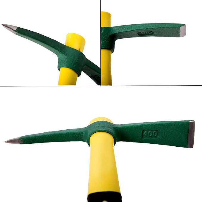 2 Packs 15 Inch Pick Mattock Hoe, KINJOEK 1.5Lbs Forged Weeding Garden Pick Axe with Fiberglass Handle for Digging Loosening Soil, Gardening, Camping or Prospecting