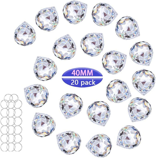 Crystalsuncatcher 20Pcs 1.75 inch/40mm Clear Crystal Ball Prism Pendant Suncatcher for Feng Shui/Divination or Wedding/Home/Office Decoration