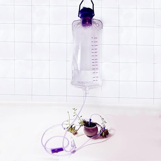 Water Drip Bags,1200ml Nutrition Bag Fluid Dripper Supply with Large Bore & Tube for Plants, 2 Pcs