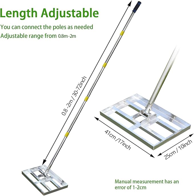 Scalebeard Lawn Leveling Rake-6 FT Level Lawn Tool/Soil Lawn Rake Stainless Steel Leveling Rake Landscape Rake with Handle for Garden Backyard Golf/Lawn（6FT,17 X10In）