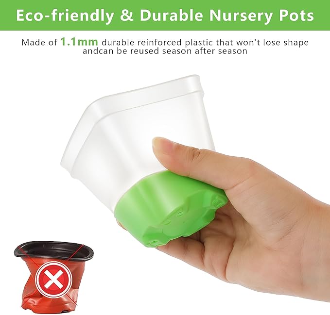 Clear Nursery Pots for Plants,10 Packs Seed Starting Pots 3.1 inch Plastic Plant Pot Seedling Pots with Drainage Holes Plant Nursery Pots with Silicone Base Seed Starting Pot (No Lids 10)