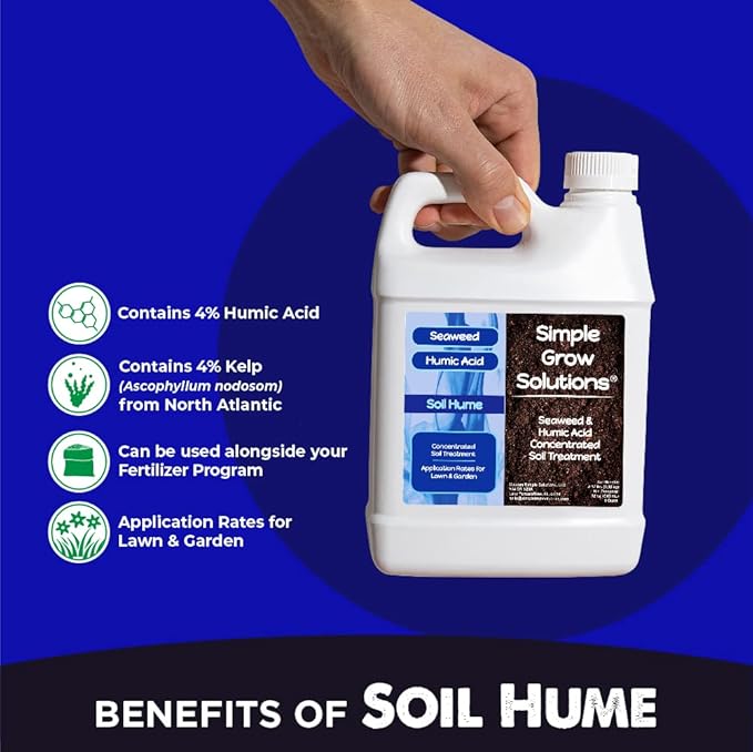 Organic Super Seaweed Humic Acid Blend- Liquid Sea Kelp for Grass and Plants - Soil Hume - Simple Grow Solutions- Natural Lawn & Garden Concentrate- Use with Fertilizer Program (32 Ounce)