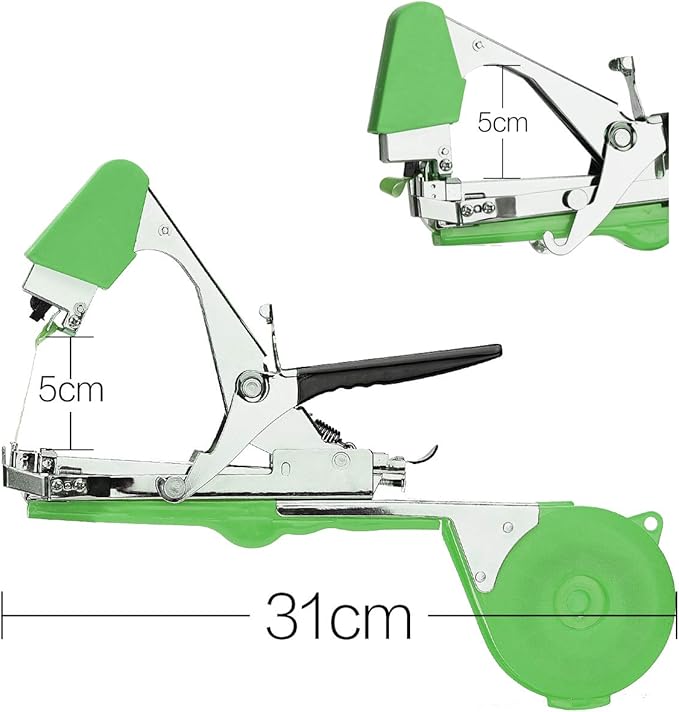 Plant Tying Machine Tape Tool for Tomatoes Peppers Grapes Cucumbers and Vining Vegetables Quickly and Easily Tie, Great for Gardeners Farmers, with Tapes, Spare Parts, Staples - Green