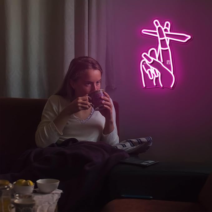 WLHOPE Pink Led Hand Neon Sign for Wall Decor Gesture USB Nail Hand Man Cave Neon Light Sign for Bedroom Home Bar Girls Room Nail Room Salon Party Decor Gift for Women