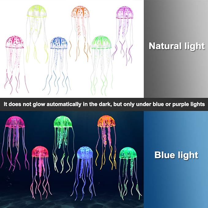 Lpraer 6 Pack Glow Jellyfish Floating Fish Tank Decorations Glowing Effect Silicone Simulation Jellyfish Ornament Aquarium Decorations (6 Colors)