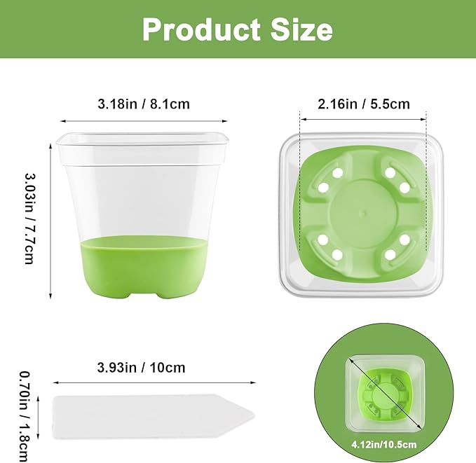 36 Packs 3 Inch Square Plastic Nursery Pots, Clear Plant Pot with Soft Silicone Base for Easy Transplant, Flower Pots with Drainage Holes, Reusable Seedling Pots Starter Pots