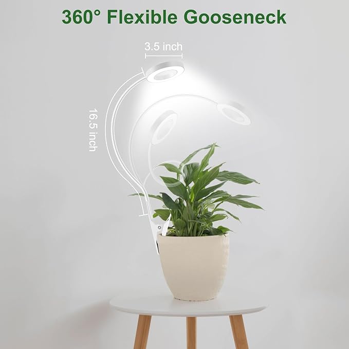 Wolezek 2 in 1 Grow Lights for Indoor Plants, 3 Colors Plant Lights for Indoor Growing with 360° Gooseneck, 48 LEDs Full Spectrum Plant Grow Lights Indoor, 6/12/16H Timer, 5 Brightness, White 3 Pack