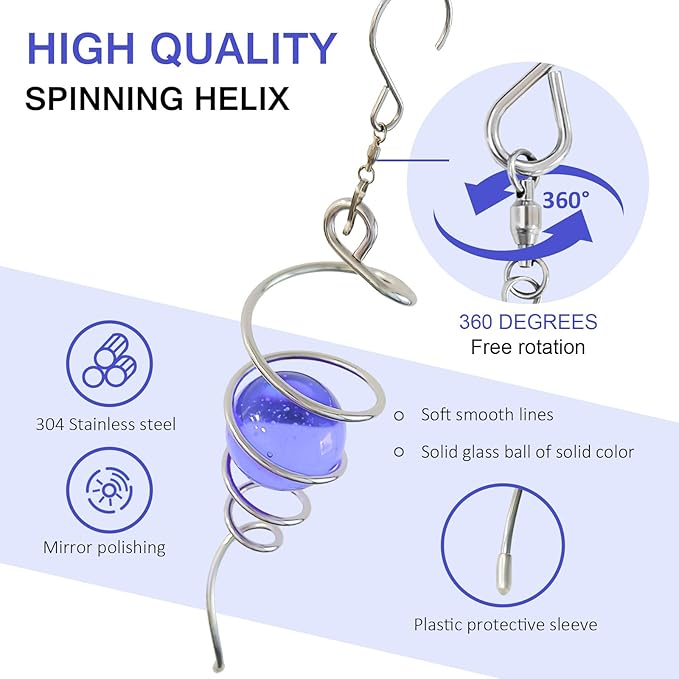 Gazing Ball Spiral Tail Wind Spinner,Decorative Wind Spinner 11inch Tail and 2 inch Glass Orb.Indoor Outdoor Wind Spinner Tail Sun Catcher Garden Decoration-13 inch Height(Purple)