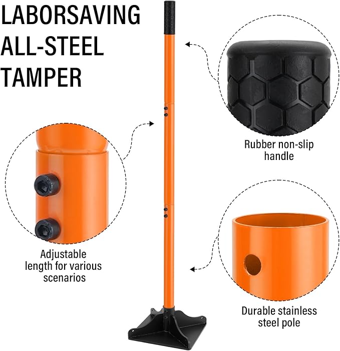 Suranew Soil Tamper Tool with 56 inch Handle 8"x8" Garden Heavy Duty Ideal Tool for Ground and Garden Compaction