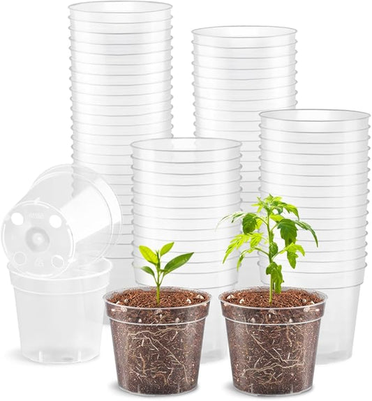 2.5" Clear Seeding Pots 100-Pack Round for Seeds Starter Pots, Seeds Germination Transparent Nursery Pots with Drainage Holes (2.5Inch,100Pcs,Clear)