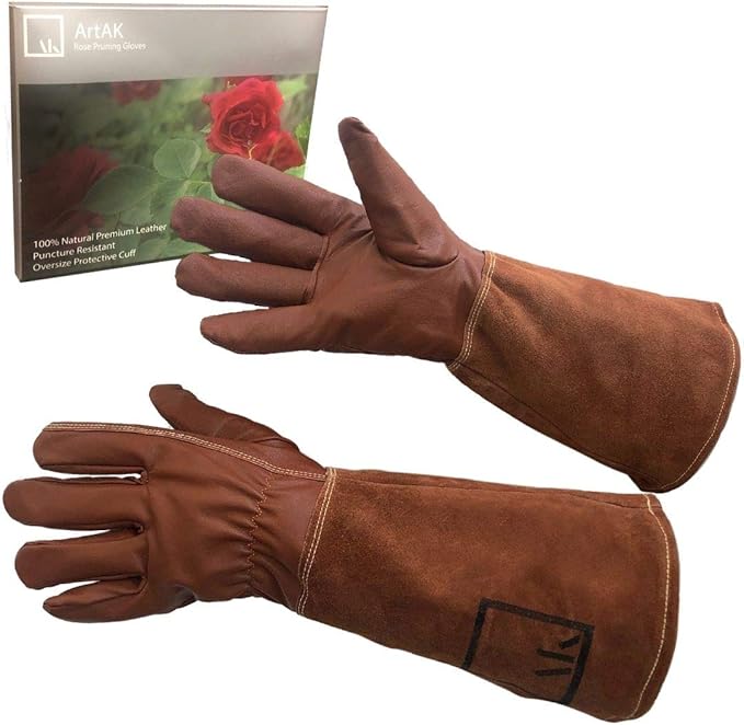 Rose Pruning Gloves, Leather Garden Gloves Long Gardening Gloves for Women and Men Rose Gloves Cut Proof Cowhide Suede Gauntlet Brown Garden Gloves Work Rose Gardening Gloves M