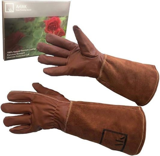Rose Pruning Gloves, Leather Garden Gloves Long Gardening Gloves for Women and Men Rose Gloves Cut Proof Cowhide Suede Gauntlet Brown Garden Gloves Work Rose Gardening Gloves M
