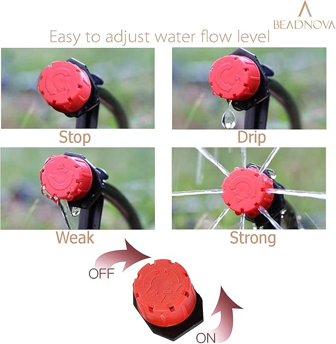 BEADNOVA Drip Irrigation Emitters 50 Pcs Irrigation Drippers 360 Degree Drip System Emitters Sprinklers Drippers for Drip Irrigation 1/4 Inch Tube Gardening (Red)