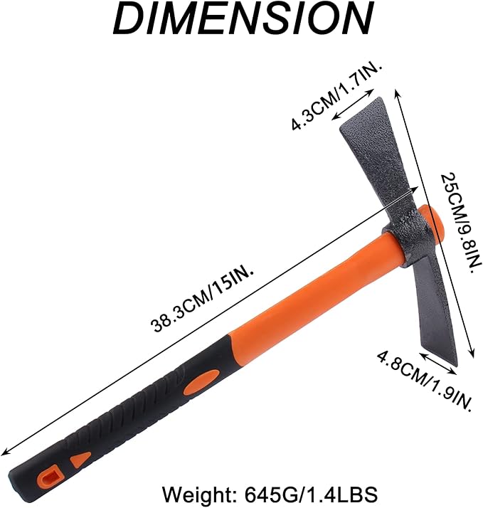 LUBAN Dual Head Axe Hoe with Heavy Duty Forged Adze and Ergonomic Non-Slip Handle for Gardening, Hunting, Landscaping Outdoor 39mm/15-Inch