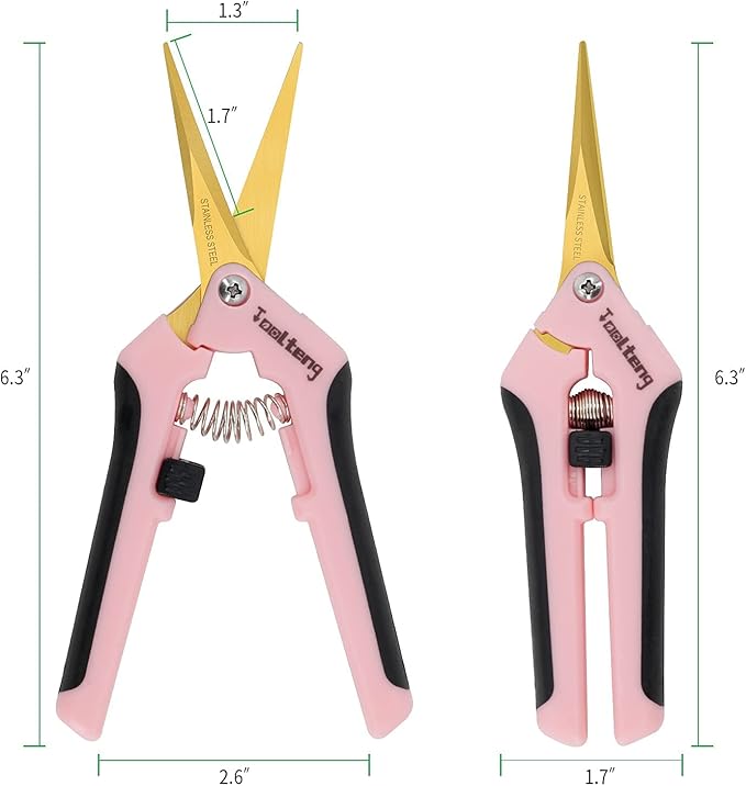 6 Packs Pruning Shears with Curved Blades, Garden Trimming Scissors, Gardening Hand Pruning Snips Titanium Coated Precision Bonsai Pruning Shears, Efficient Flower Cutters (Pink)