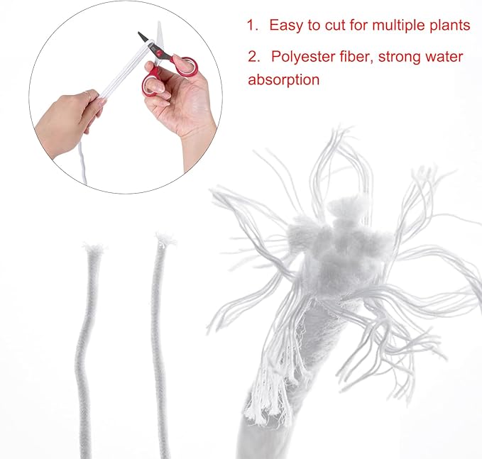 ORIMERC 15 feet 1/6 inch Self Watering Capillary Wick Cord Vacation Plant Sitter DIY Hydroponic Wicking Self-Watering Planter Pot Automatic Water System Device Potted Violet Auto Seedling Waterer Rope