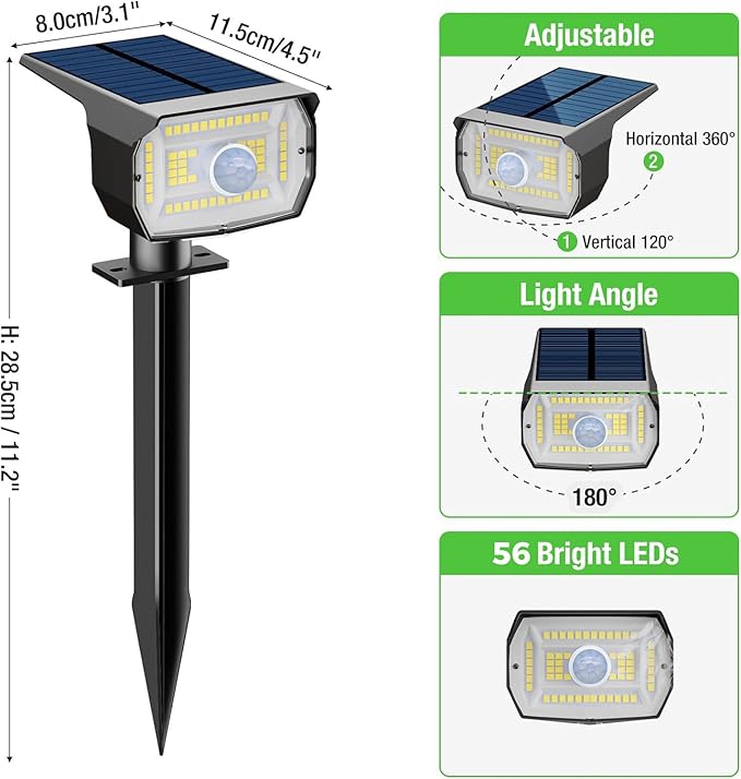 nipify 10 Pack Solar Lights Outdoor Waterproof, 3 Modes Motion Sensor Spot Lights,Solar Powered Spotlights 2-in-1 Auto On/Off Landscape Lighting for Outside Yard Wall Garden, Cool White