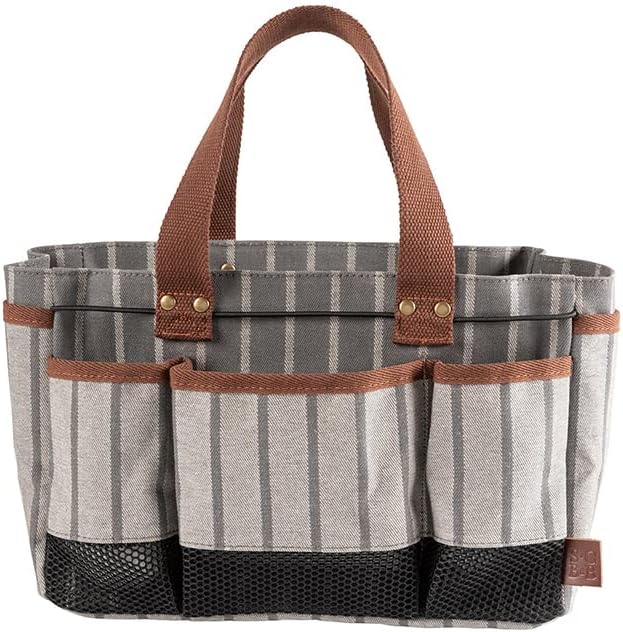 Sophie Conran Burgon & Ball Grey Stripes Garden Tool Storage Bag Holder with 8 Pockets