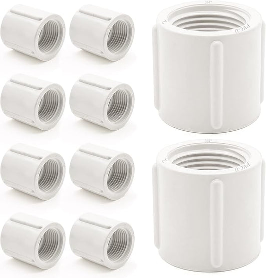 10 PCS PVC Threaded Pipe, 3/4" Female Pipe Coupling,PVC Pipe Connectors,PVC Pipe Fitting for Sprinkler,Irrigation,Swimming Pools