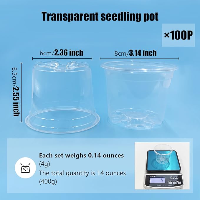 Clear Seedling pots 100-Pack 3.2 Inches Round for Seeds Starter Pots, Seeds Germination Transparent Clean Pots with Drainage Holes(100 Pcs, 3.14Inch)