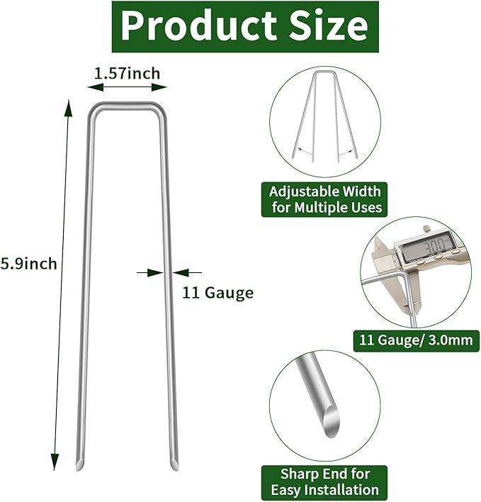 30Pack 6-Inch Galvanized Garden Landscape Staples Stakes, Heavy-Duty Sod Pins Anti-Rust Fence Stakes, Plant Stakes for Weed Barrier Fabric Ground Cover Tubing Soaker Hose Lawn Drippers Irrigation