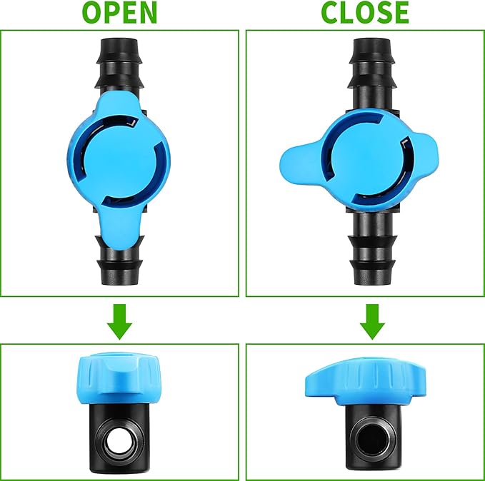 6 Pack Drip Irrigation 1/2 inch Barbed Valve, Drip Line Parts 1/2" Shut Off Valve Fits for 1/2 Inch Drip Irrigation Tubing (.570-.620" ID) for Drip or Sprinkler Systems