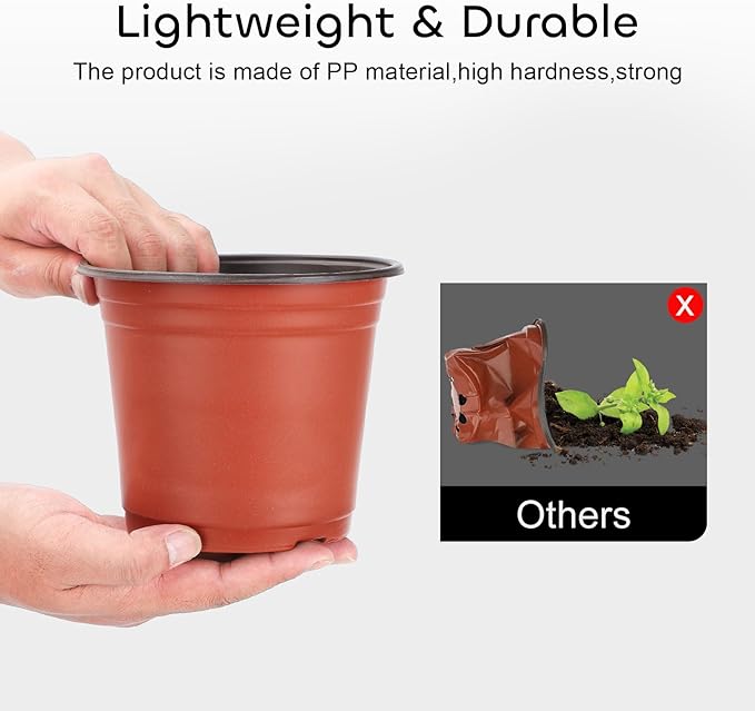 GROWNEER Nursery Pots 60 Packs 6 Inch Plastic Planting Pot with 15 Pcs Plant Labels, Seed Starting Flower Planter Container Seedling Starter Kit for Succulents Cuttings Transplanting