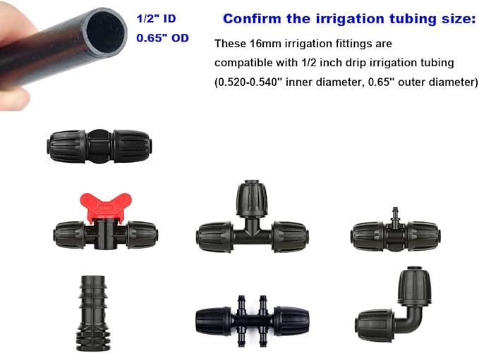 Irrigation Fittings for 1/2 inch Tubing (1/2" ID x 0.65" OD) to 1/4 inch Irrigation Tubing, Anti-Drop Locked Barbed Reducing Tee for Drip Hose - Pack of 10