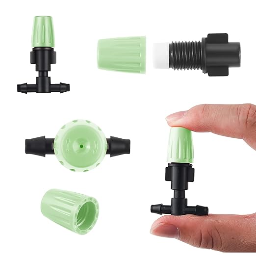 MSDADA 50pcs Micro Spray Adjustable Flow Irrigation Drippers, Garden Adjustable Sprinkler drip Irrigation Mister Heads with 3 Tee Irrigation Misting Drip Kit (Green)