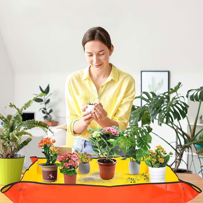 Potting Mat for Indoor Plants,Gardening Kit,Garden Tool Set,Indoor Gardening System,Gardening Supplies,Garden Tools,Gardening Set,Gardening Hand Tools,Gifts for Plant Lovers,(Organge 39.75*29.5 in)