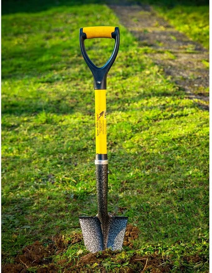 D-Handle Gardening Shovel with Cushioned Grip, Fiberglass Handle with Carbon Manganese Steel Blade, 30" Mini Handle, Yellow, for Raised Garden Beds and Container Gardens
