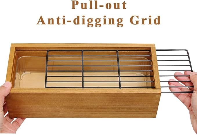 Wooden Cat Grass Planter (no Seeds Included) with Potting Soil Disks, Anti-Digging Grid and Removable Plastic Liner, Wheat Grass Growing Pot, Cat Grass Kit for Indoor Cats Pets (Aged Yellow)
