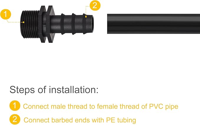 MECCANIXITY Drip Irrigation Fittings 19.4mm Barbed to G3/4 Male Thread for 3/4 Inch Tubing (Black, Pack of 8)