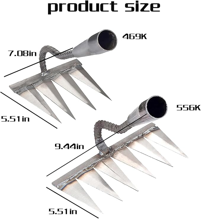 Iron Rake,4 Tines and 6 Tines Weeding Rake Tool,Carbon Garden Hand Rake Heavy Duty Weeding Rake Iron Hoe Rake,for Backyard Gardening Weeding Loosening Farm Planting.