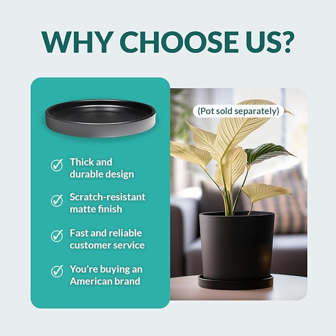 Willowy 9 Inch Black Ceramic Plant Saucer (2 Pack) - Plant Drip Trays for 6-8 Inch Planters,Plant Saucers for Indoors,Plant Trays for Pots,Plant Pot Saucers,Plant Water Tray,Plant Dish Saucer