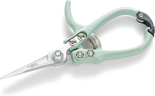 Modern Sprout Pruning Shears for Gardening, Herb Snips, Flower Cutting Scissors, Indoor Plant Shears, Lightweight, Ergonomic, Carbon Steel Blade, Easy-Lock Safety-Catch, Aesthetic, Green, Micro-tip