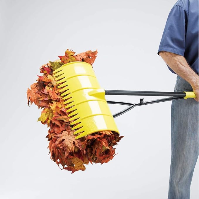Amazing Rake Back Saving Garden Rake ― Leaf Rakes for Gardening ― Leaf Picker Upper ― Heavy Duty Leaves Claw & Rakes Lawns Garden Tool ― Easy Leaf & Grass Grabber Without Bending Over ― Yellow