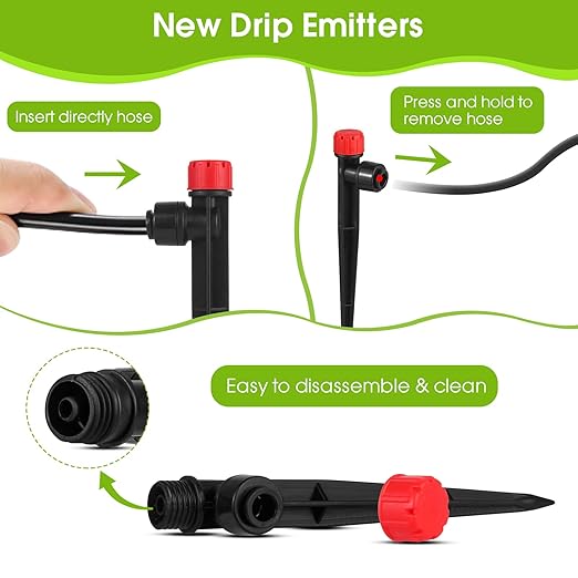 30 Pcs Drip Irrigation Emitters with Stake - Adjustable Drip Emitter Stream for 1/4" Drip Line Irrigation Tubing - Drip Irrigation System Parts Drippers Sprinkler Heads for Garden Watering System -Red