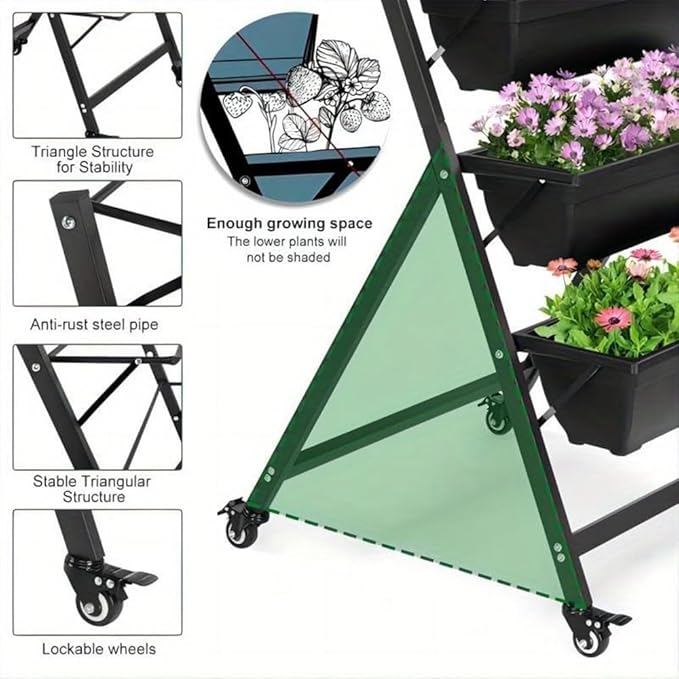 Indoor Outdoor Vertical Garden Planter, 5-Tier Planting Pot, Elevated Garden Planting Bed for Flowers Vegetable Plants, Garden Balcony Lawn, Black