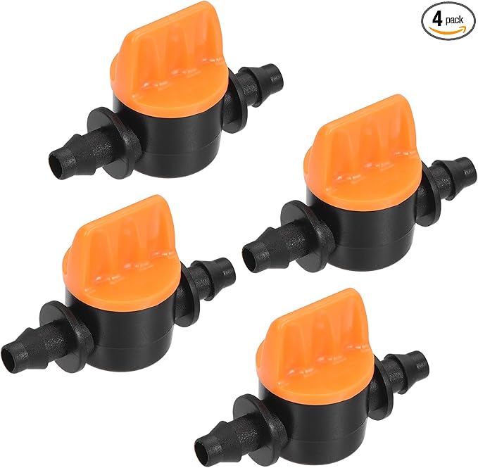 MECCANIXITY Micro Ball Valve 1/4" Barb Connector Shut Off Switch Plastic for Irrigation Drip Tube 4 Pack